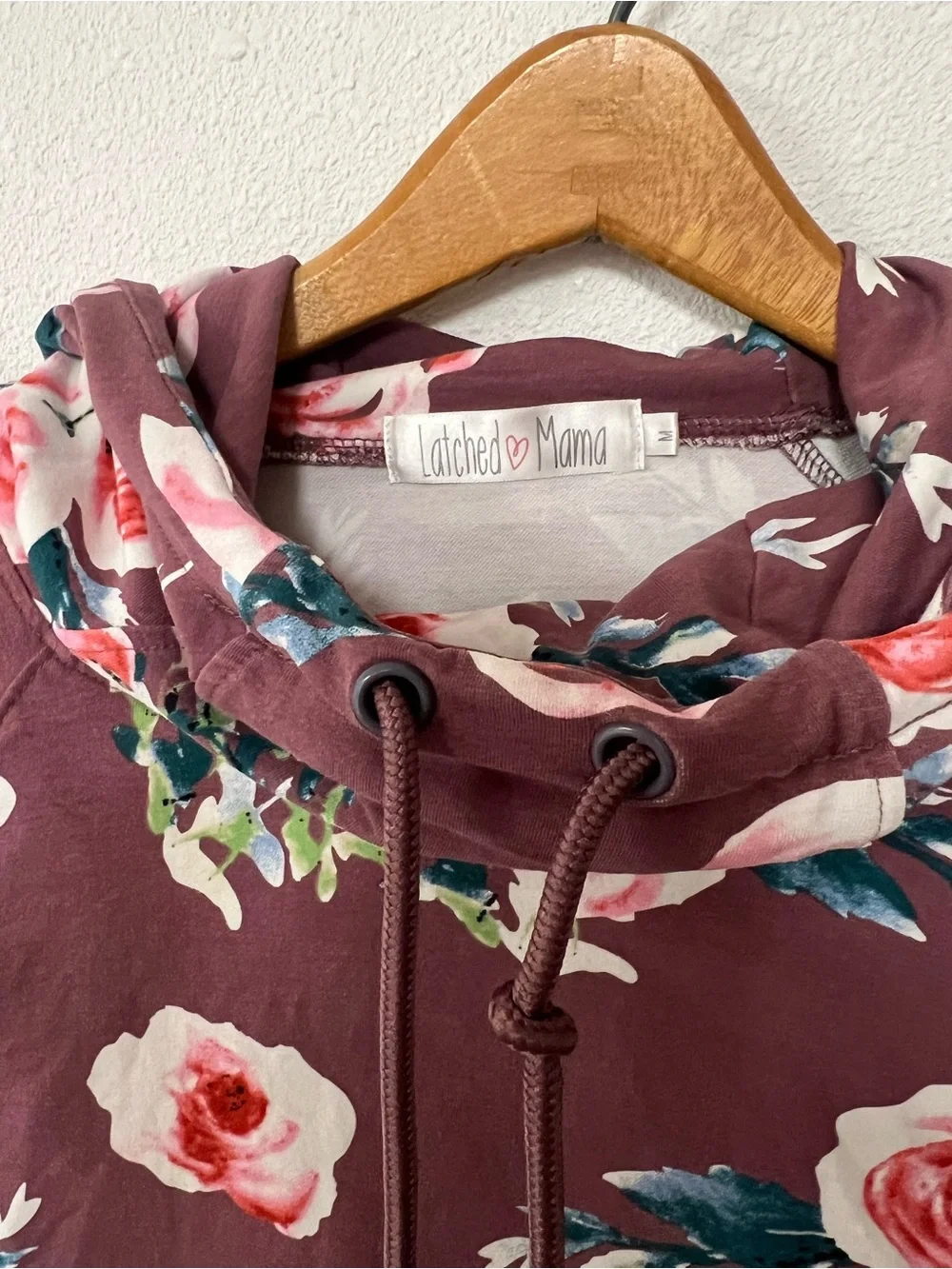 Latched Mama Tulip Front Cotton Floral Hoodie Lift Up Nursing Access Size M - Picture 6 of 9